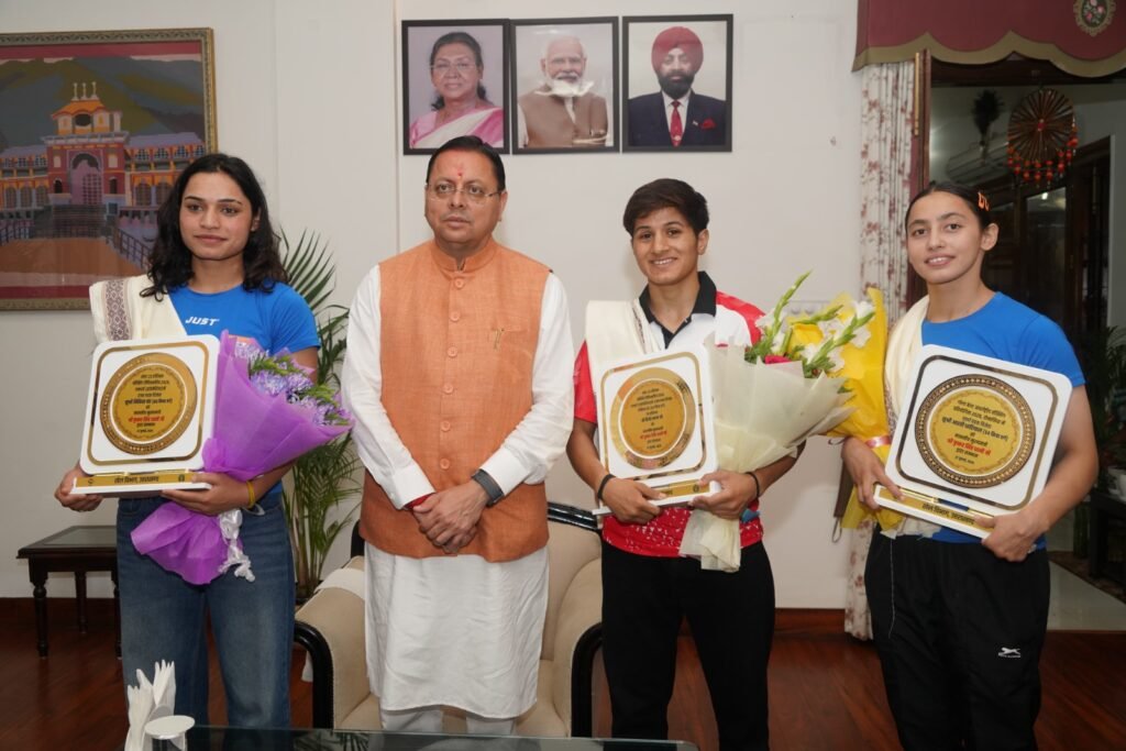 Uttarakhand Pride: CM Dhami Honors International Medal-Winning Female Boxers Nikita, Kajal, and Aarti"