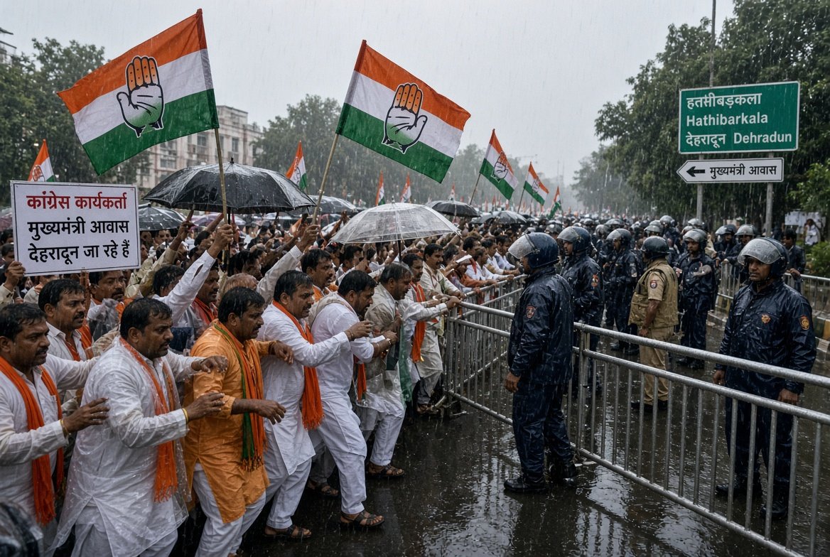 Congress Workers March to CM Residence