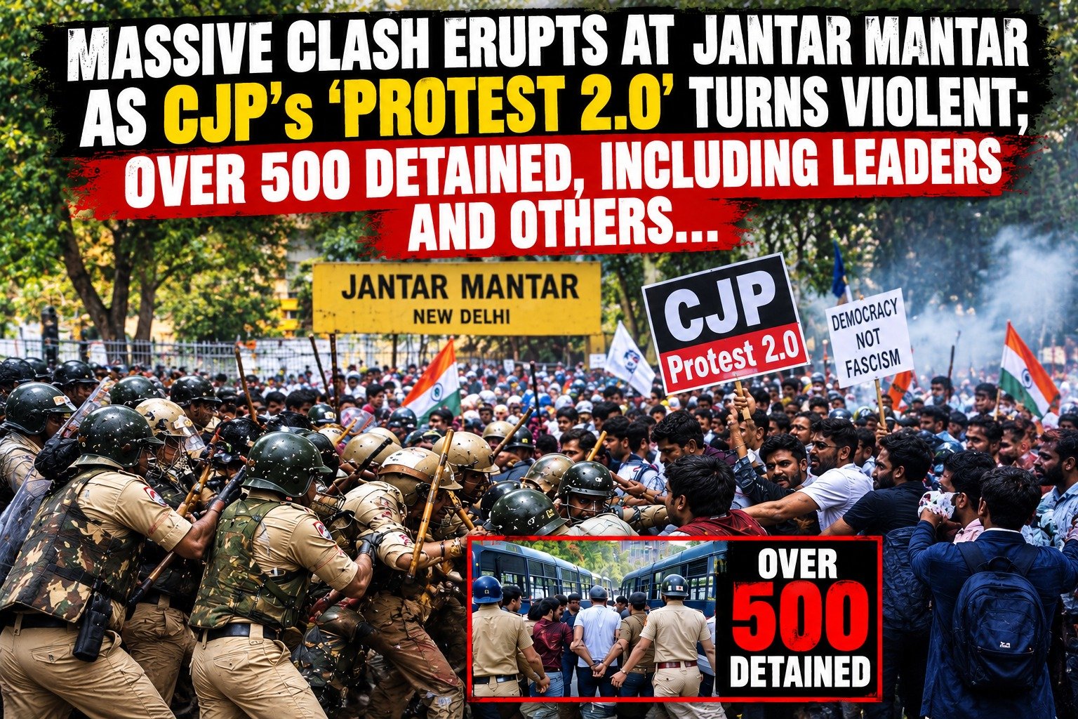 Massive Clash Erupts at Jantar Mantar as CJP’s ‘Protest 2.0’ Turns Violent; Over 500 Detained, Including Leaders and Dhruv Rathee...